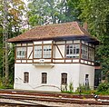 Two signal boxes at Lindau-Reutin train station with half-timbered structures