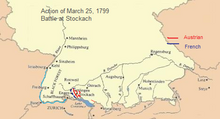 Map shows the disposition of troops around Engen and Stockach in southwestern Germany