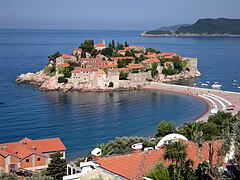 Una vista di Sveti Stefan, Montenegro