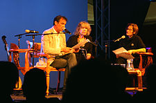 Dutch Indies literature Professor Dr. Pamela Pattynama hosting literary talkshow with guest authors Ernst Jansz and Helga Ruebsamen at the 2011 Tong Tong Fair in the Hague.