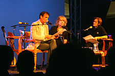 Dutch Indies literature Professor Dr. Pamela Pattynama hosting literary talkshow with guest authors Ernst Jansz and Helga Ruebsamen at the 2011 Tong Tong Fair in the Hague. TTF-2011.jpg