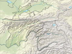 Mapa konturowa Tadżykistanu, w centrum znajduje się czarny trójkącik z opisem „Szczyt Ismaila Samaniego”