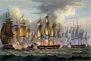 La captura de La Prevoyante y La Raison 17 de mayo de 1795 Thomas Sutherland, después de Thomas Whitcombe.jpg