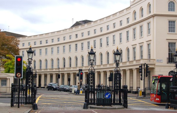 Much of the north-to-west facing façade of the east half of the crescent in 2009