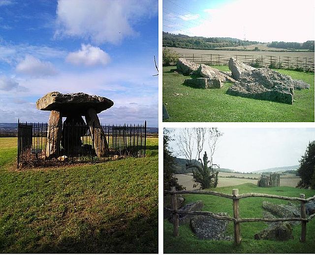 Three of the Medway Megaliths: Kit's Coty House (left), Little Kit's Coty (above right), and the Coldrum Stones (below right).
