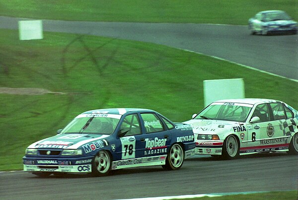 Needell driving the Ecurie Ecosse Vauxhall Cavalier at Donington Park during the 1993 TOCA Shootout.