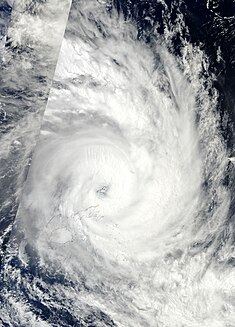 Cyclone Tomas at its greatest intensity off the coast of Vanua Levu, Fiji