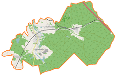 Mapa konturowa gminy Tułowice, u góry znajduje się punkt z opisem „Złote Bagna”