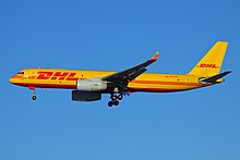 A Tupolev Tu-204C operated for DHL by Aviastar-TU at Sheremetyevo International Airport in Moscow, Russia