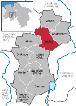 Läget för staden Vechta i Landkreis Vechta