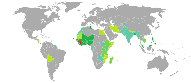 Carte des pays requérant (ou non) un visa