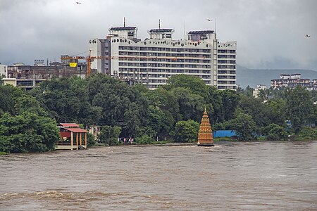 Vitthal Temple, Mutha River in August 2019 Flood at Vitthalwadi, Pune