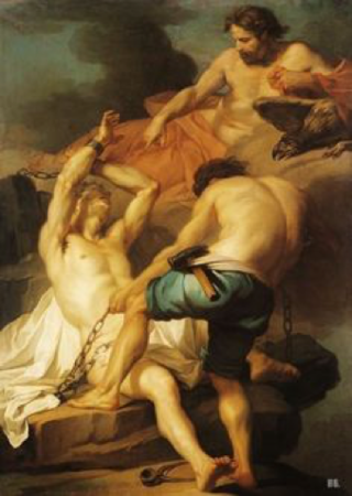 <i>Vulcan Chaining Prometheus</i> Painting by Jean-Charles Frontier