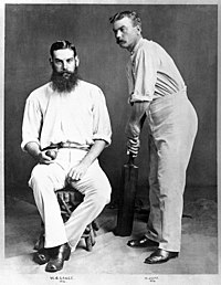 Grace pictured in 1874 with Harry Jupp. W. G. Grace and Harry Jupp, 1874.jpg