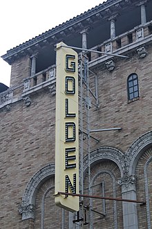 Sign with the Golden Theatre's name W 45 St Nov 2021 89.jpg