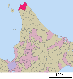 Location of Wakkanai in Hokkaido Prefecture, highlighted in pink