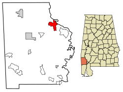 St. Stephens okulunun Washington County, Alabama şehrindeki konumu.