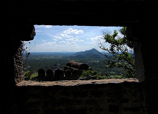 A view through one of the ancient window at the top of Gingee hill