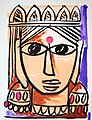 * Nomination Woman's head with ear rings. Traditional wall painting by villagers, near Katni, M.P., India. --Yann 12:49, 30 September 2014 (UTC) * Promotion Good quality. You could perhaps try to reduce the red fringing amount. --Cccefalon 15:08, 30 September 2014 (UTC)