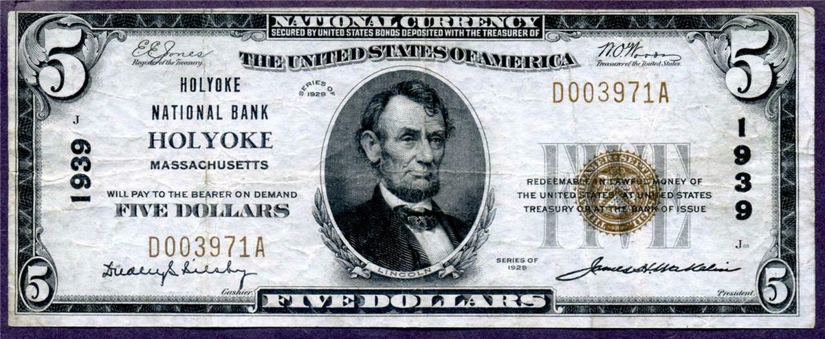 US 1929 5 Dollar National Bank Note With Abraham Lincoln 