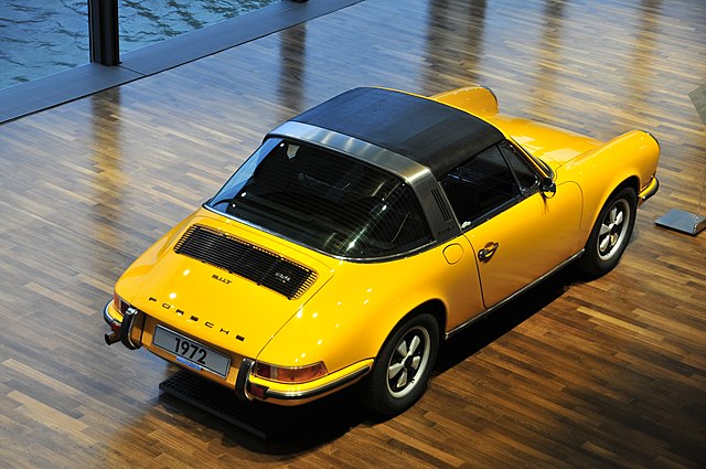 1972 Porsche 911 T Targa with removable roof. Notice the oil filler door on the rear right fender, which is only found on the 1972 model.