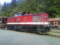Diesellok 199 872 mit Güterwagen in Eisfelder Talmühle