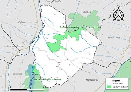 Carte des ZNIEFF de type 1 sur la commune.