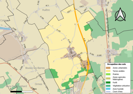 Carte des infrastructures et de l'occupation des sols de la commune en 2018 (CLC).