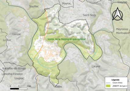 Carte de la ZNIEFF de type 2 sur la commune.