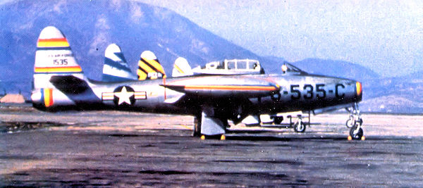 58th Fighter-Bomber Group F-84E South Korea, 1952. Commander's aircraft 51-1535, other three squadrons aircraft shown in different tail markings