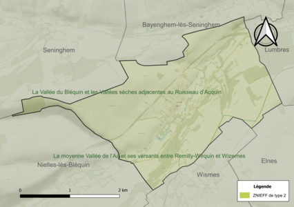 Carte des ZNIEFF de type 2 sur la commune.