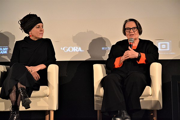 Tokarczuk (left) and director Agnieszka Holland in 2017