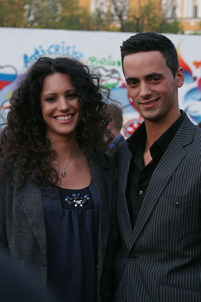 Andrea Demirović and dancer Nikola Tomašević at the Eurovision Opening Party in Moscow