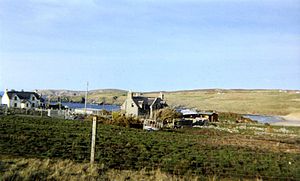 Part of the village of Armadale, looking out over Armadale Bay, the remains of Armadale Inn once owned by Alexander Munro & Barbara Mackay can be seen Armadale Village.jpg
