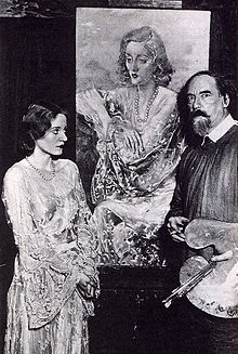 Augustus John with Tallulah Bankhead and her portrait (1929)