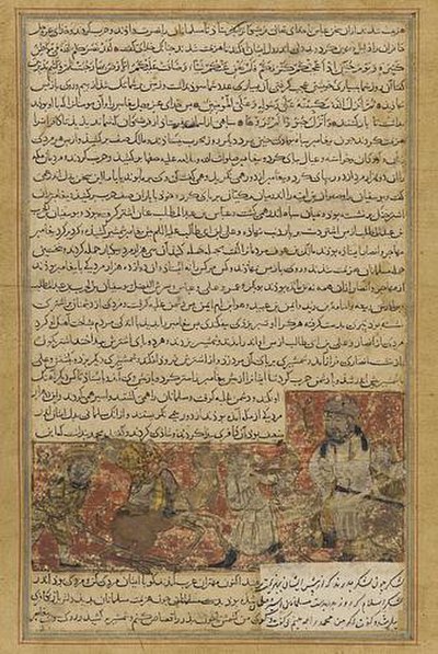 Folio from the Tarikhnama by Muhammad Bal'ami with the Battle of Hunayn