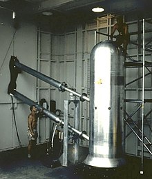 TX-41 'Bassoon Prime' test device within shot-cab during Operation Redwing; the progenator of the air-deliverable B-41. Bassoon Prime.jpg