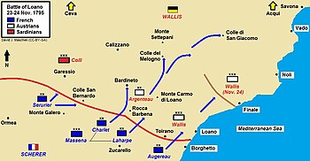 Map shows the Battle of Loano 1795