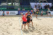 Deutsch: Beachhandball Europameisterschaften 2019 (Beach handball Euro); Tag 2: 3. Juli 2019 – Männer, Vorrunde Gruppe A, Spanien-Norwegen 1:2 (22:26, 28:22, 8:10) English: Beach handball Euro; Day 2: 3 July 2019 – Men Preliminary Round Group A - Spain-Norway 1:2 (22:26, 28:22, 8:10)