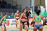 Deutsch: Beachhandball Europameisterschaften 2019 (Beach handball Euro); Tag 2: 3. Juli 2019 – Frauen, Vorrunde Gruppe D, Ukraine-Deutschland 2:0 (23:22, 32:24) English: Beach handball Euro; Day 2: 3 July 2019 – Women Preliminary Round Group D – Ukraine-Germany 2:0 (23:22, 32:24)