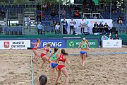 Deutsch: Beachhandball Europameisterschaften 2019 (Beach handball Euro); Tag 4: 5. Juli 2019 – Frauen, Viertelfinale, Kroatien-Ukraine 2:0 (21:20, 21:18) English: Beach handball Euro; Day 4: 5 July 2019 – Quarter Final Women – Croatia-Ukraine 2:0 (21:20, 21:18)