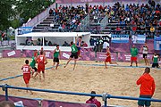 Deutsch: Beachhandball bei den Olympischen Jugendspielen 2018; Tag 5, 10. November 2018; Jungen, Hauptrunde - Ungarn-Portugal 0:2 English: Beach handball at the 2018 Summer Youth Olympics at 11 October 2018 – Boys Main Round – Hungary-Portugal 0:2