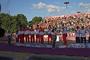 Deutsch: Beachhandball bei den Olympischen Jugendspielen 2018 in Buenos Aires; Tag 7, 13. Oktober 2018; Medaillenzeremonie Jungs - Gold: Spanien, Silber: Portugal, Bronze: Argentinien English: Beach handball at the 2018 Summer Youth Olympics in Buenos Aires at 13 October 2018 – Medal Ceremony Boys - Gold: Spain, Silver: Portugal, Bronze: Argentina Español: Handball de playa en los Juegos Olimpicos de la Juventud Buenos Aires 2018 en 13 de octubre de 2018 – Medalla Ceremonia para niños - Oro: España, Plata: Portugal, Bronce: Argentina