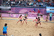 Deutsch: Beachhandball bei den Olympischen Jugendspielen 2018; Tag 6, 12. Oktober 2018; Mädchen, Hauptrundenspiel – Chinesisch Taipei (Taiwan)-Paraguay 0:2 English: Beach handball at the 2018 Summer Youth Olympics at 12 October 2018 – Girls Main Round – Chinese Taipei (Taiwan)-Paraguay 0:2