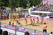 Deutsch: Beachhandball bei den Olympischen Jugendspielen 2018; Tag 3, 9. Oktober 2018; Mädchen, Vorrunde, Gruppe A - Chinese Taipei (Taiwan)-Mauritius 2:0 English: Beach handball at the 2018 Summer Youth Olympics at 9 October 2018 – Girls Preliminary Round Group A‎ – Chinese Taipei-Mauritius 2:0