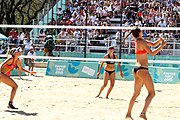 Deutsch: Beachvolleyball bei den Olympischen Jugendspielen 2018; Tag 9, 15. Oktober 2018; Mädchen, Viertelfinale: USA-Spanien 2–1 (21–19/17–21/15–9) English: Beach volleyball at the 2018 Summer Youth Olympics at 15 October 2018 – Girls Quarterfinals: USA-Spain 2–1 (21–19/17–21/15–9)