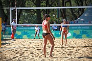 Deutsch: Beachvolleyball bei den Olympischen Jugendspielen 2018; Tag 8, 14. Oktober 2018; Mädchen, Achtelfinale – Bolivien-Puerto Rico 0:2 (18–21/18–21 ) English: Beach volleyball at the 2018 Summer Youth Olympics at 14 October 2018 – Girls Round of 16 – Bolivia-Puerto Rico 0:2 (18–21/18–21 )