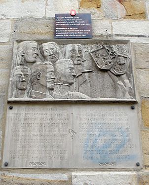 1634ko Gatzaren matxinadako sei buruzagi exekutatuen oroitarria San Anton elizaren horman.