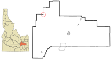 Bingham County Idaho Zone încorporate și necorporate Atomic City Highlighted.svg