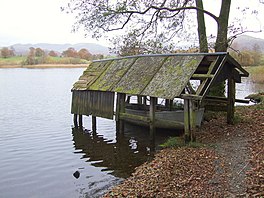 Terlantar boathouse memperluas keluar ke danau